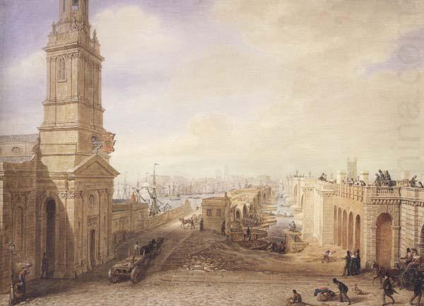 George Scharf Old and New London Bridges as they appeared in December 1831 (mk47) china oil painting image